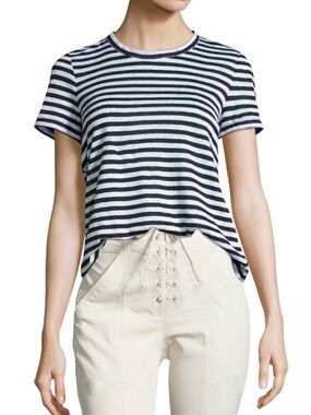 NWT $135 A.L.C. Tesi Striped Linen Tee (Black/White, Criss-Cross Back) in XS!
